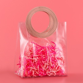 Пакет подарочный из ПВХ, розовый, 17×15×8 см