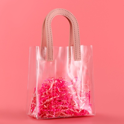 Пакет подарочный из ПВХ, розовый, 17×15×8 см