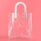 Пакет подарочный из ПВХ, прозрачный, белые ручки, 20×18×10 см - Фото 4