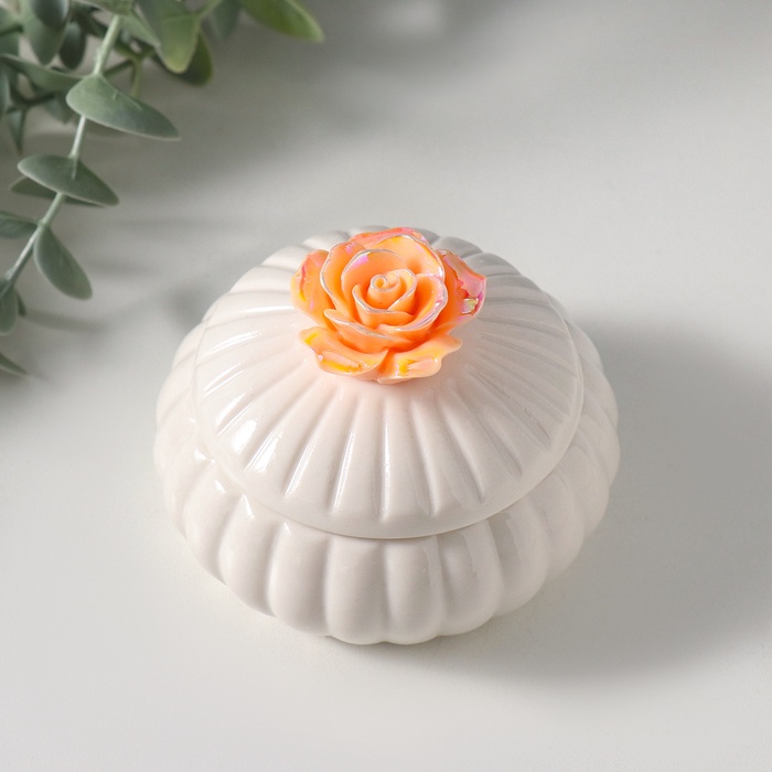 Шкатулка для украшений «Цветок розы», керамика, персик перламутр, 7.5×7.5×6.5 см - Фото 1