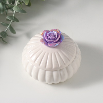 Шкатулка для украшений «Цветок розы», керамика, сирень перламутр, 7.5×7.5×6.5 см