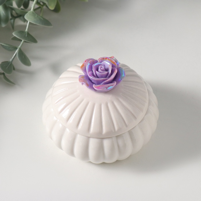 Шкатулка для украшений «Цветок розы», керамика, сирень перламутр, 7.5×7.5×6.5 см - Фото 1
