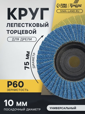 Круг лепестковый торцевой ТУНДРА, 75 х 10 мм, Р60