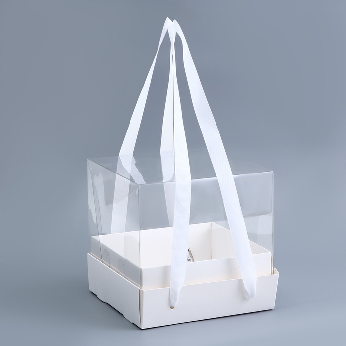 Коробка для торта с прозрачной крышкой, белая, 17×17×15 см - Фото 1