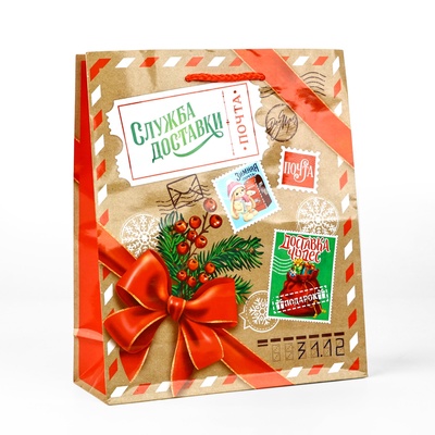 Пакет подарочный новогодний ламинированный «Новогодняя почта», ML 21×25×8 см