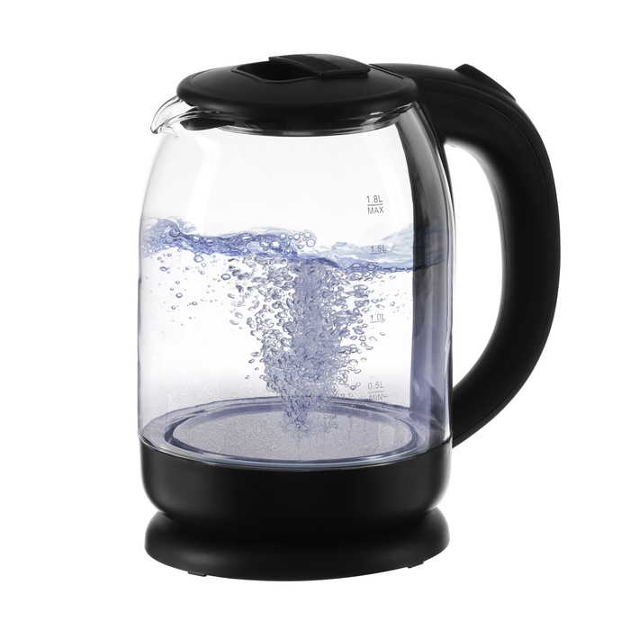 Чайник электрический Luazon LSK-1801, 1.8 л, стеклянный, с подсветкой, 1500-1800 Вт, чёрный - Фото 1