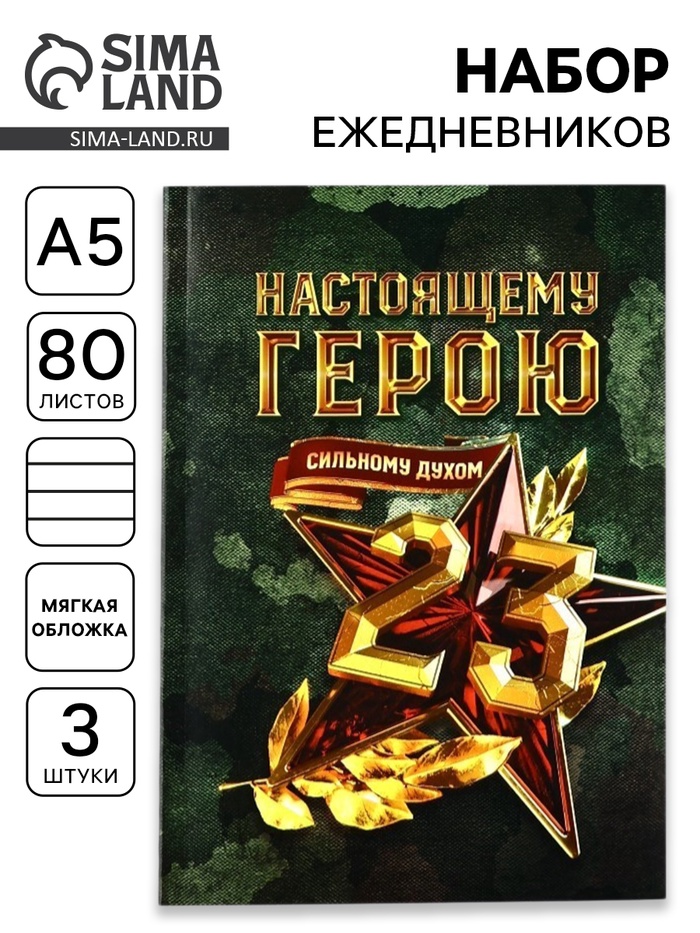 Ежедневник А5, 80 л., мягкая обложка, набор 3 шт. «Настоящему герою» - Фото 1