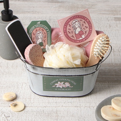 Набор подарочный «Этель» Lilies, 5 предметов, полотенце, мочалка, расчёска