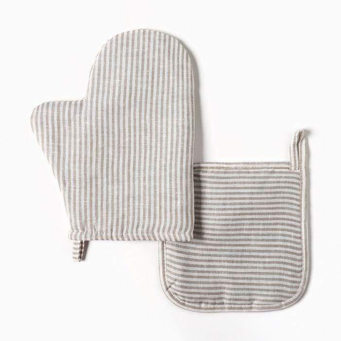 Кухонный набор «Этель» Straightforward: варежка 20×28 см, прихватка 19×19 см, лен 100%,180 г/м² - Фото 1