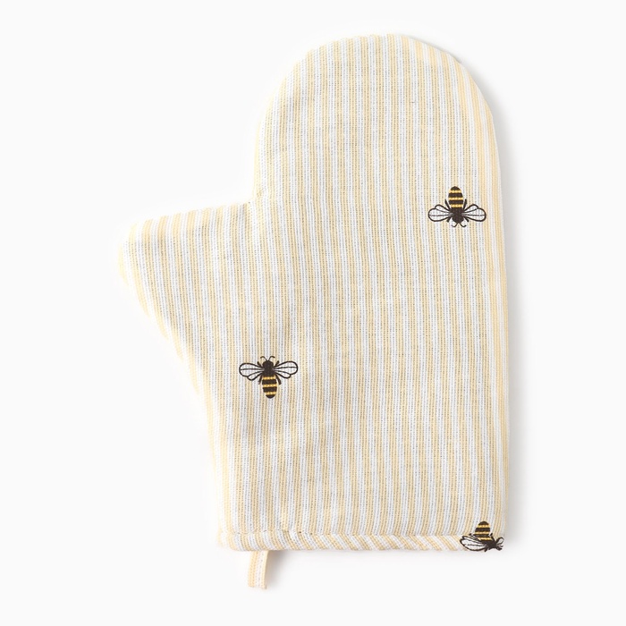 Варежка-прихватка Доляна «Пчёлки», 20×27 см, рогожка 164 г/м², 100% хлопок - Фото 1