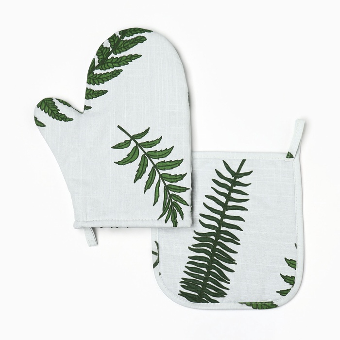 Набор кухонный «Папоротник»: варежка 20×27 см, прихватка 19×19 см, репс 220 г/м², 100% хлопок - Фото 1