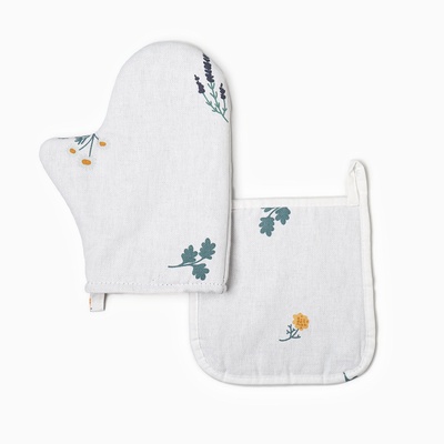 Кухонный набор «Этель. Полевые цветочки»: варежка 20×27 см, прихватка 19×19 см, рогожка 176 г/м², 100% хлопок