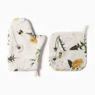 Набор Этель «Одуванчики»: варежка-прихватка 20×27 см, прихватка 19×19 см, 100% хлопок, саржа 178 г/м² - Фото 2