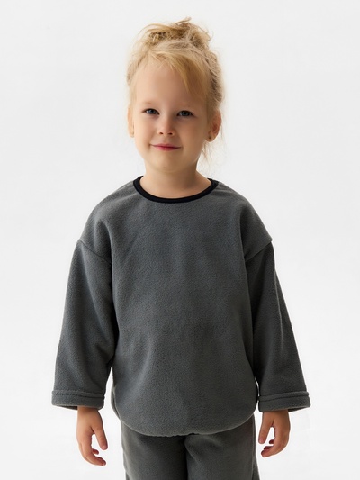 Свитшот флисовый детский MINAKU: Fleece Soft, цвет графит, рост 134-140 см