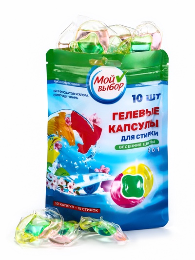 Капсулы для стирки 3 в 1 Мой Выбор «Весенние цветы» 10 шт. по 8 г дой-пак