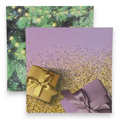 Фотофон двусторонний картон плотность 350 г «Ёлочные ветки и подарки» 50×50 см