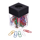 Скрепочница квадратная с магнитом прозрачная пластик, скрепки цветные 28 мм-100 штук - Фото 1