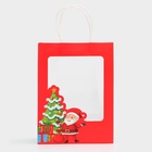 Пакет подарочный с окном "Дед мороз" 19 х 26 х 13 см, Красный 1 шт - фото 30781646