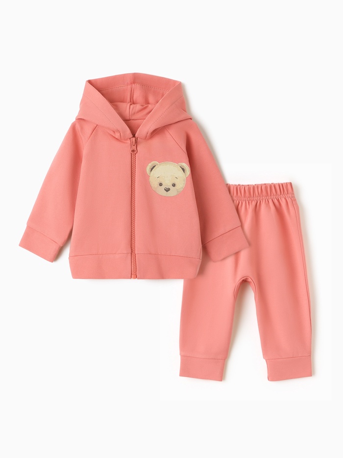 Костюм: толстовка и брюки Крошка Я Teddy bear, рост74-80 см, розовый - Фото 1
