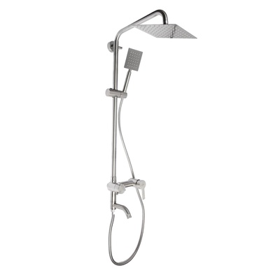 УЦЕНКА Душевая система ZEIN Z1007, смеситель, тропическая и ручная лейки квадрат, стойка, сатин