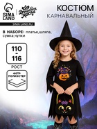 Карнавальный костюм «Зловещая Колдунья»: платье, шляпа, сумка, чулки, рост 110-116 см - Фото 1