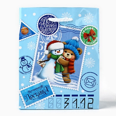 Пакет подарочный новогодний ламинированный «Новогодняя посылка», S 12 х 15 х 5.5 см