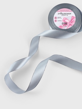 Лента атласная, с серебряным люрексом, 25 мм, 23±1 м, серая №59 (комплект 2 шт)