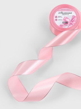 Лента атласная, с серебряным люрексом, 40 мм, 23±1 м, розовая №04 (комплект 2 шт)