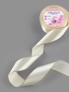 Лента атласная, с золотым люрексом, 40 мм, 23±1 м, светло-бежевая №08 - Фото 2