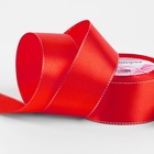 Лента атласная, с серебряным люрексом, 40 мм, 23±1 м, красная №26 - Фото 1