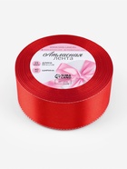 Лента атласная, с серебряным люрексом, 40 мм, 23±1 м, красная №26 - Фото 4