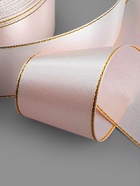 Лента атласная, с золотым люрексом, 40 мм, 23±1 м, светло-розовая №44 - Фото 3