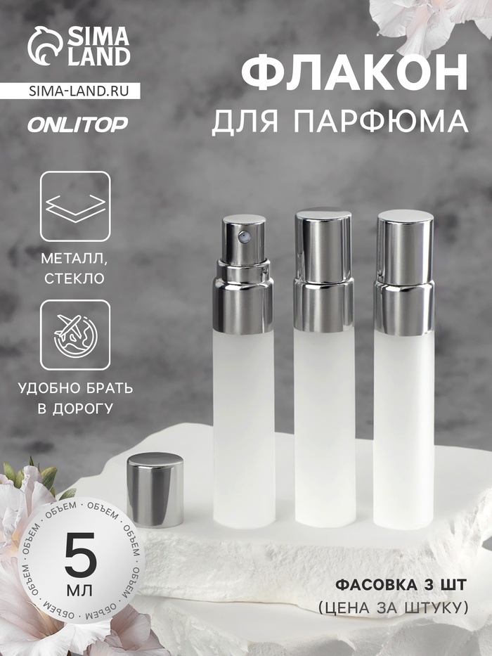 Флакон для парфюма, с распылителем, стеклянный, 5 мл, серый - Фото 1