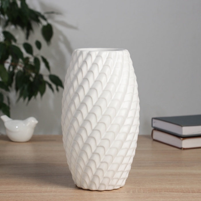 Керамическая ваза для цветов, сухоцветов «Лоренс», настольная, d=7.5 см, 22×11 см, белый - Фото 1