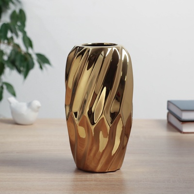 Ваза «Освальд», d=6 см, 20×10 см, керамика, золотистая