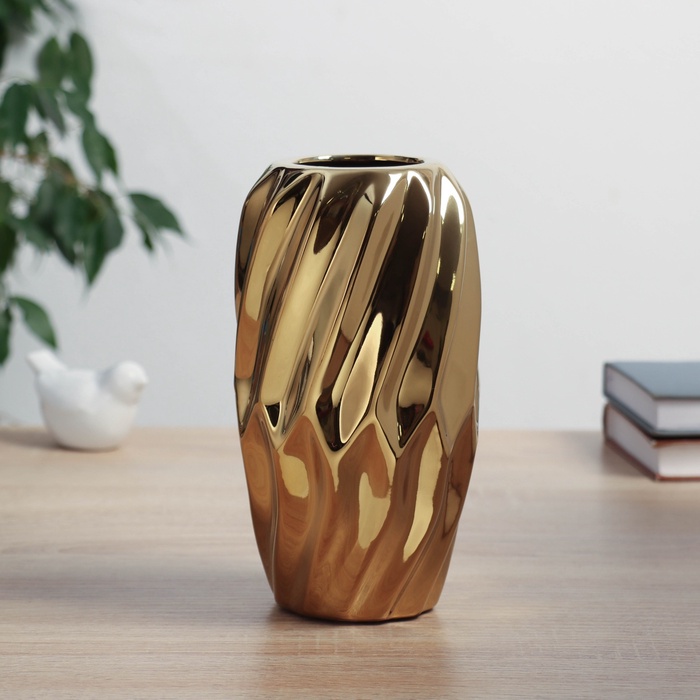 Ваза «Освальд», d=6 см, 20×10 см, керамика, золотистая - Фото 1