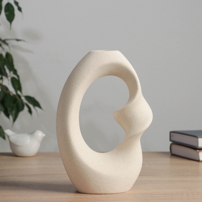 Ваза «Закари», d=3 см, 21×14 см, керамика, бежевая - Фото 1