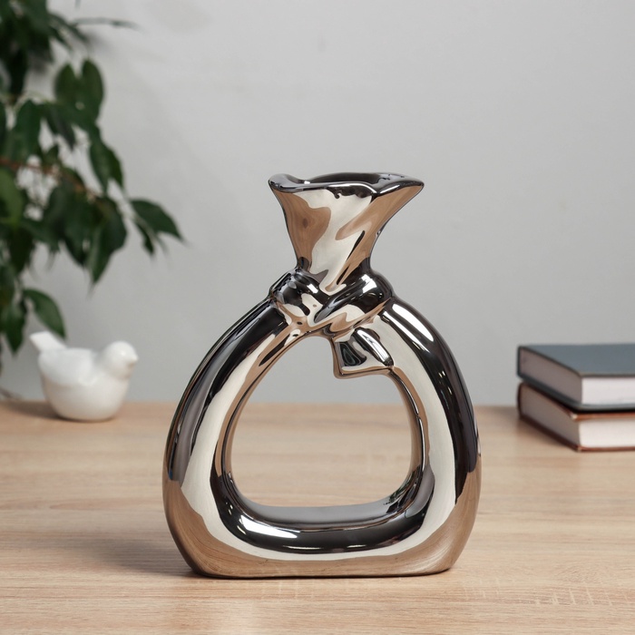 Ваза «Шейн», d=3 см, 19×15 см, керамика, серебряная - Фото 1