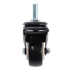 Колесо мебельное ТУНДРА, d=50 мм, поворотное, с футоркой 12х30 мм, с тормозом, черное - фото 808506989