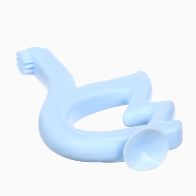 Прорезыватель силиконовый для зубов «Лебедь», щеточка, на присоске, голубой, Крошка Я