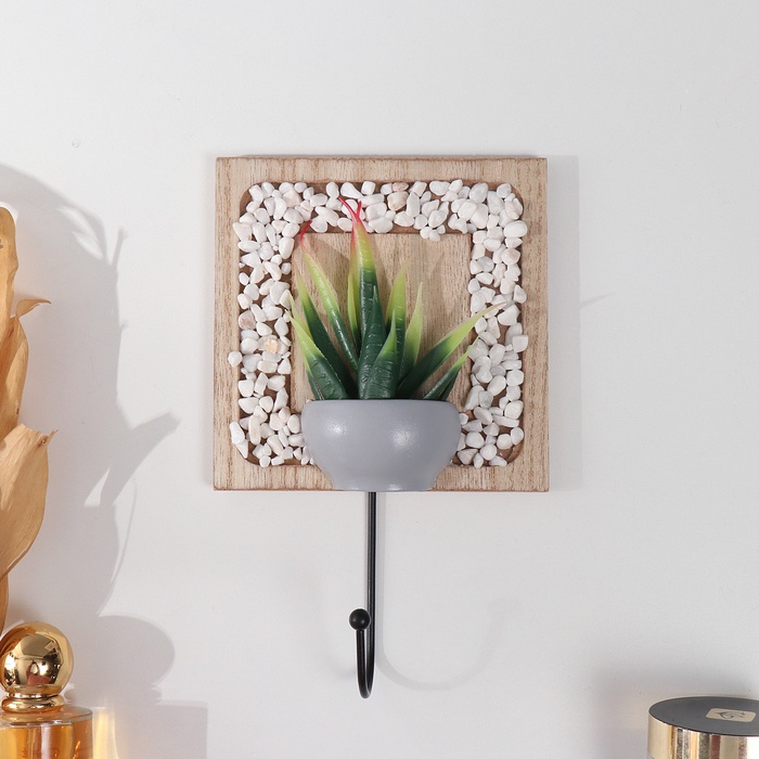 Настенный крючок декоративный «Кактус в горшочке», дерево, 3×13×20 см