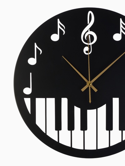 Часы настенные интерьерные «Пианино», бесшумные, плавный ход, d=40 см, металл, чёрные