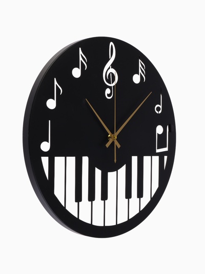 Часы настенные интерьерные «Пианино», бесшумные, плавный ход, d=40 см, металл, чёрные