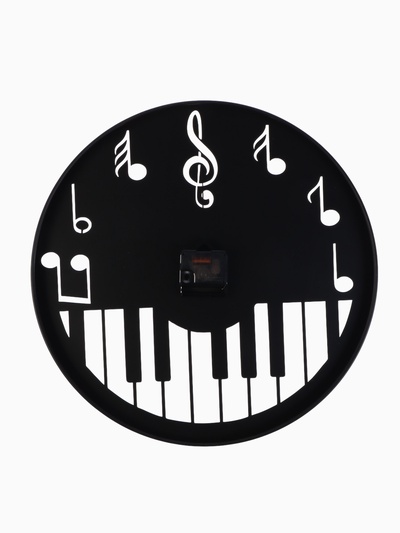 Часы настенные интерьерные «Пианино», бесшумные, плавный ход, d=40 см, металл, чёрные