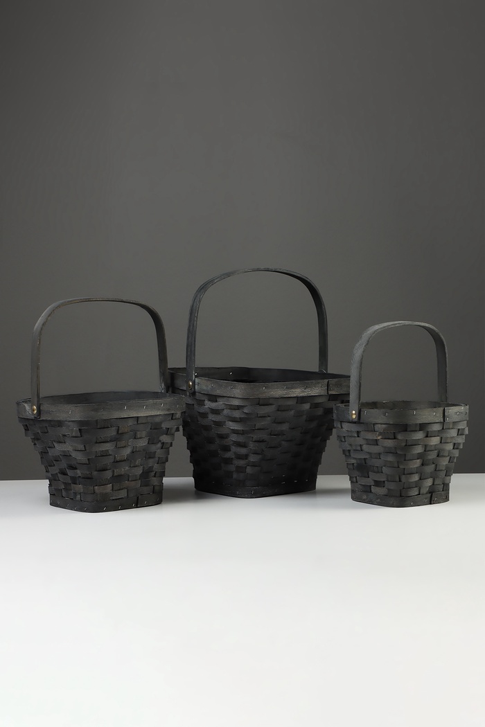 Корзина плетёная для хранения, лоза, с ручкой, серая, набор 3 шт.