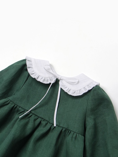 Платье для девочки с воротничком «Крошка Я» Linen, 86-92 см, зелёное