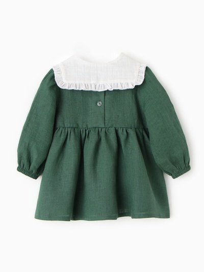 Платье для девочки с воротничком «Крошка Я» Linen, 86-92 см, зелёное