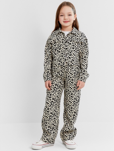Рубашка для девочки KAFTAN: Leo velvet, чёрно-бежевая, размер 32 (110-116 см)