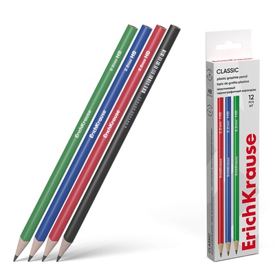 Карандаш чернографитный ErichKrause Classic HB, пластик, трехгранный, МИКС