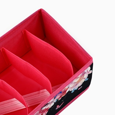 Органайзер для хранения, кофр для белья 6 ячеек «Пионы», 32×15×10 см